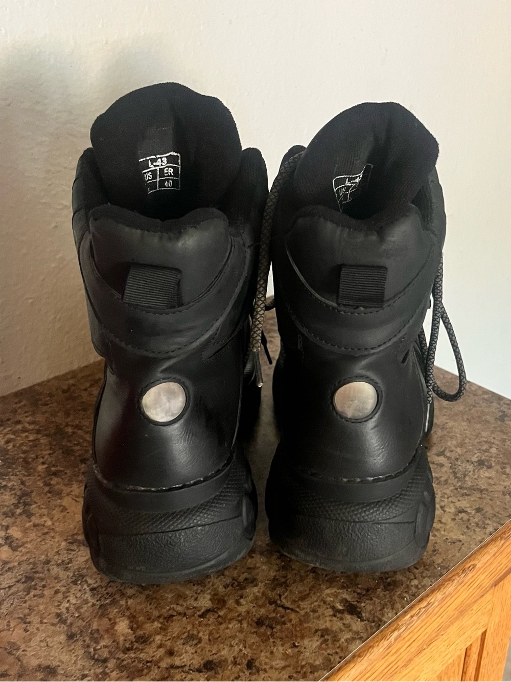 Dolls Kill Black Platform Combat Boots with Reflective Laces - Picture 4 of 4